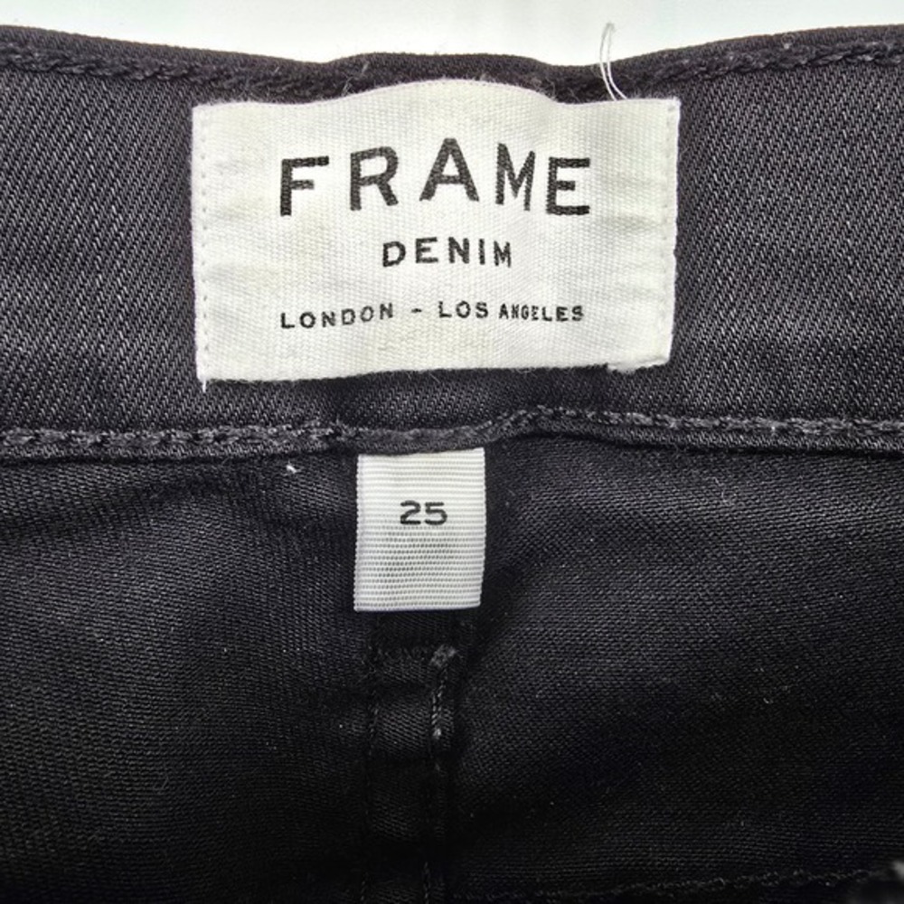 FRAME‎ Le High Skinny Jeans Black High Rise Frayed Hem Denim Size 25 - Picture 5 of 15